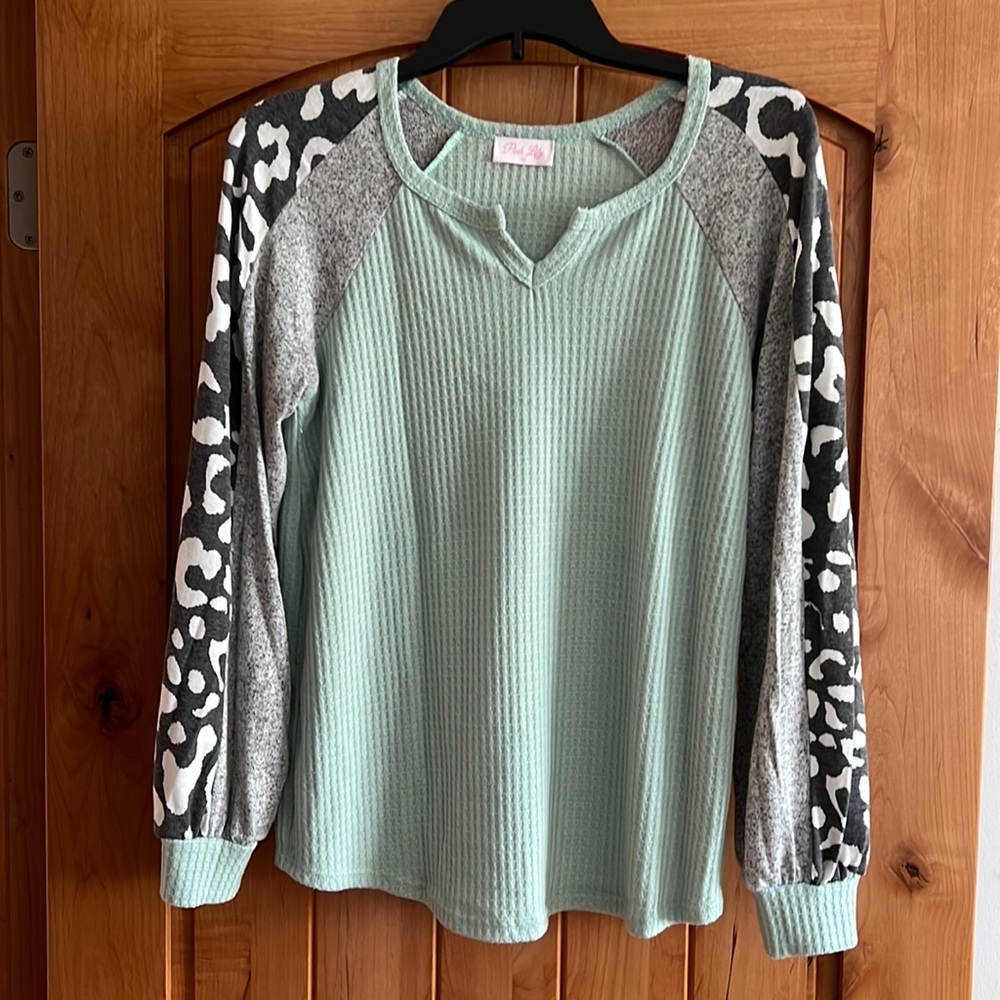 Pink lily waffle knit top.